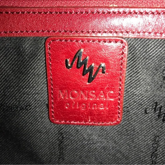 Monsac red leather paisley embossed shoulder bag purse - Picture 12 of 13